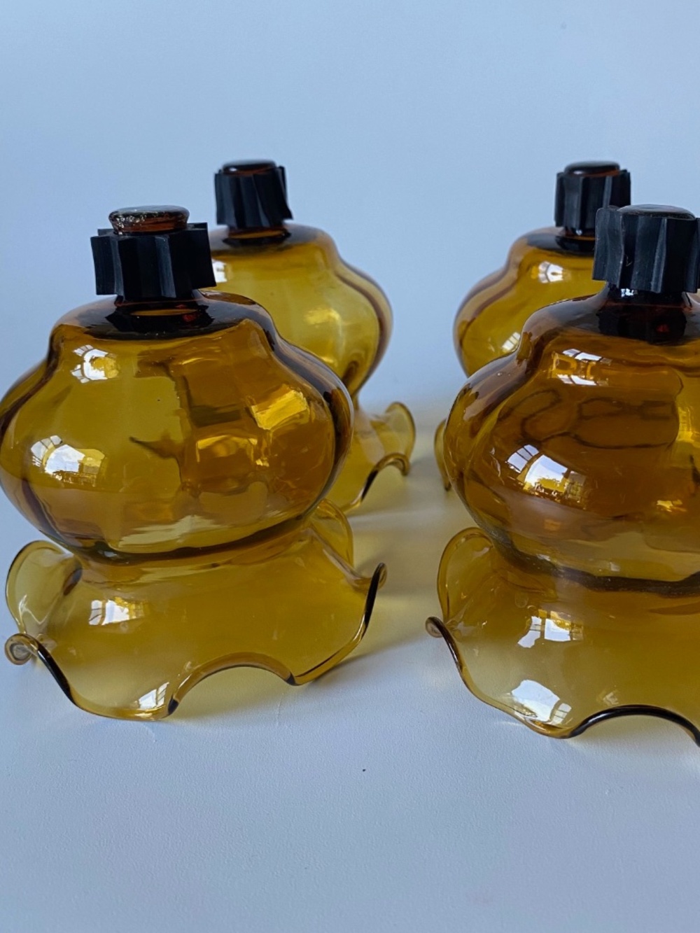 Vintage Amber Glass Peg Votive Candleholders: Tulip Peglites, Set of 4